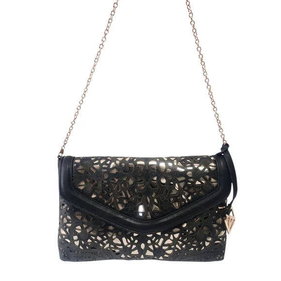 Attitude Envelope Clutch Black & Rose Gold Chain Strap - Picture 4 of 16